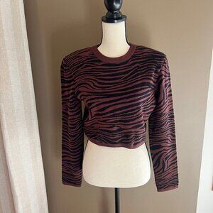 NWT Express Black & Brown Zebra Print Cropped Sweater, Size Large